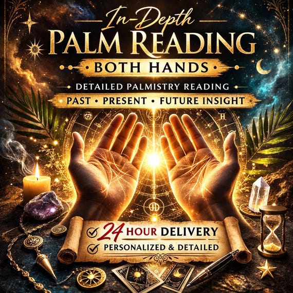 In Depth Palm Reading Both Hands — Detailed Palmistry Reading — Past Present Future Insight — 24 Hour Delivery by The Witch's Vessel