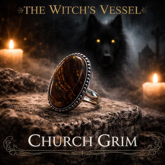 Franz Church Grim Ring — Size 8 Silver-Plated Guardian Jewelry — Spirit Companion Binding