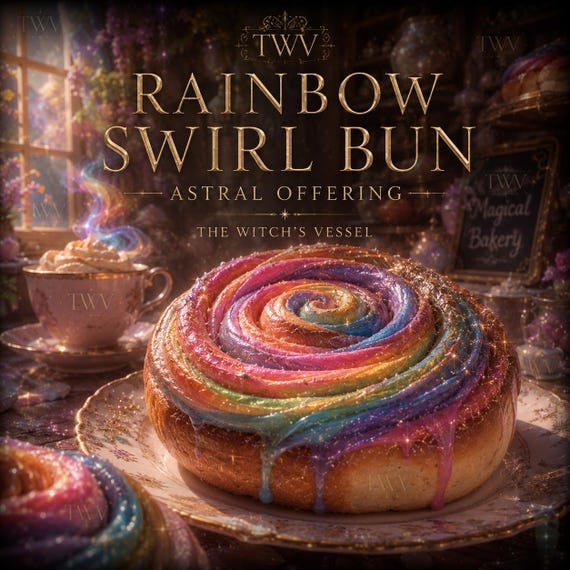 Rainbow Swirl Bun Astral Offering — Spirit Companion Magical Bakery — Enchanted Sweet Treat — Dream Dessert Experience
