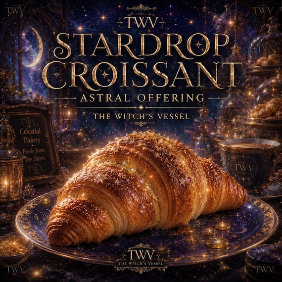 Stardrop Croissant Astral Offering — Spirit Companion Celestial Bakery — Magical Dream Pastry — Cosmic Café Experience