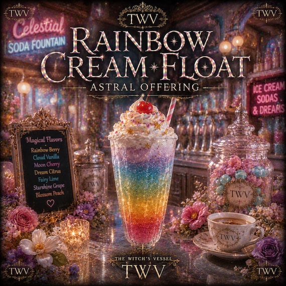 Rainbow Cream Float Astral Offering — Spirit Companion Magical Soda Shop — Celestial Sweet Drink — Dream Café
