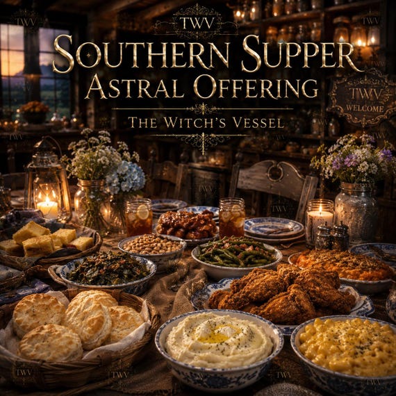 Southern Supper Astral Offering — Spirit Companion Country Feast — Enchanted Southern Kitchen — Celestial Family Dinner
