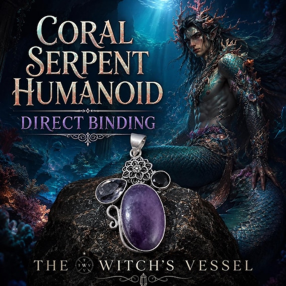Alareiks Coral Serpent Humanoid — First Touch Direct Binding — Sterling Silver Pendant — Ocean Guardian Companion