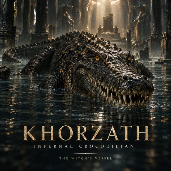 Khorzath Infernal Crocodilian Companion Direct Binding, Dark Reptilian Guardian, Patience and Discipline, Personalized PDF