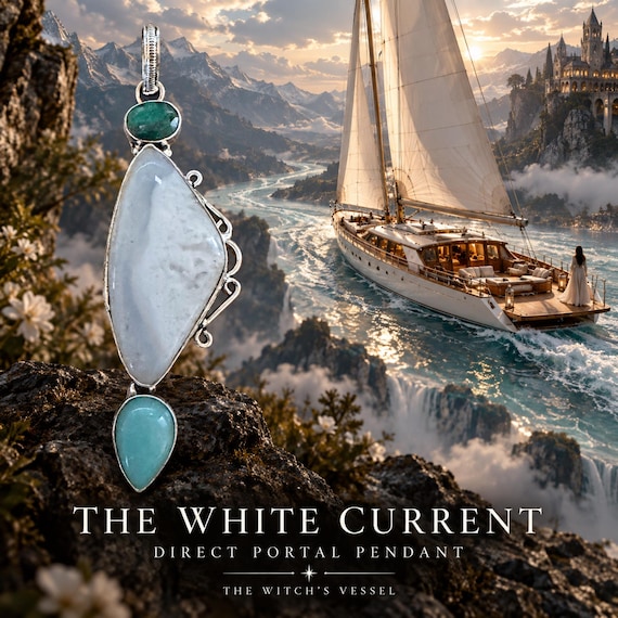 White Current Portal Pendant, Astral Sailing Vessel & River in the Sky, Realm Guide Direct Portal