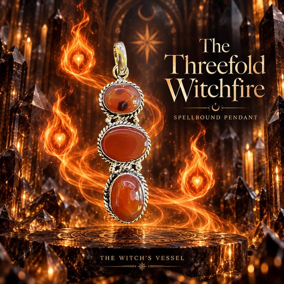 The Threefold Witchfire Spellbound Pendant, Desire, Resolve & Momentum Ritual Jewelry