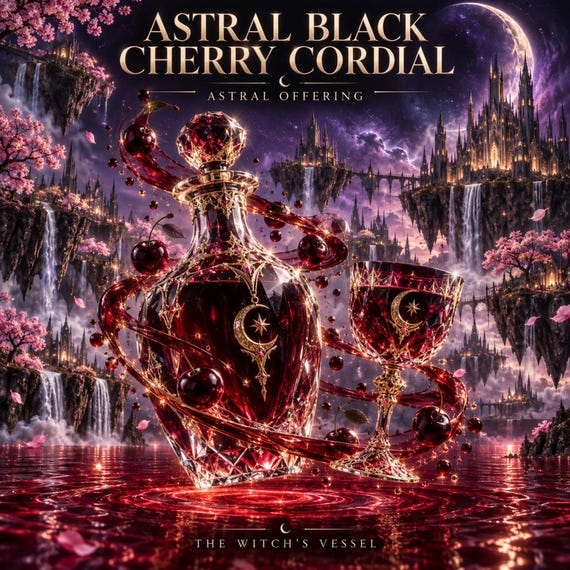 Astral Black Cherry Cordial Offering for Spirit Companion | Dark Cherry Drink Gift | Custom Visual and Detailed PDF