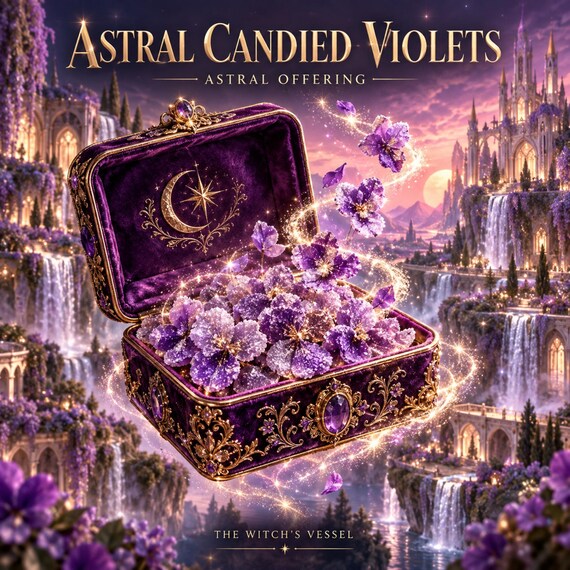 Astral Candied Violets Offering for Spirit Companion | Sugared Flower Gift | Custom Visual and Detailed PDF