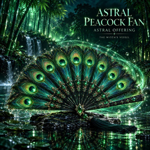 Astral Peacock Fan Offering for Spirit Companion | Jeweled Feather Gift | Custom Visual and Detailed PDF
