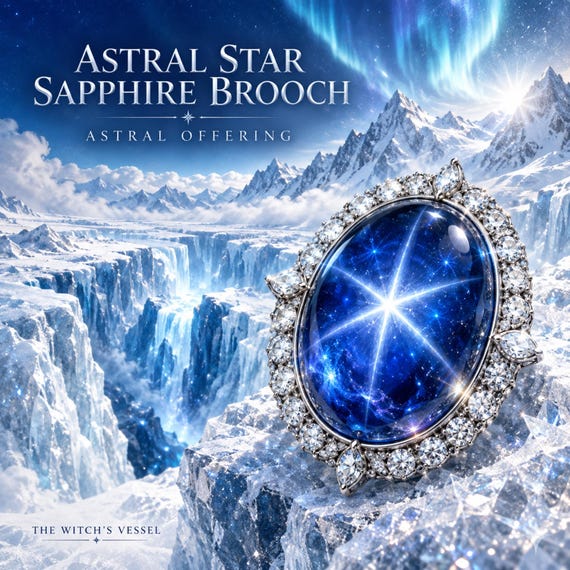 Astral Star Sapphire Brooch Offering for Spirit Companion | Celestial Jewel Gift | Custom Visual and Detailed PDF