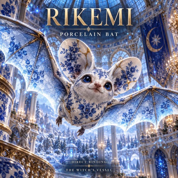 Porcelain Bat Spirit Companion, Rikemi Direct Binding, Gothic Bat Familiar Companion Profile