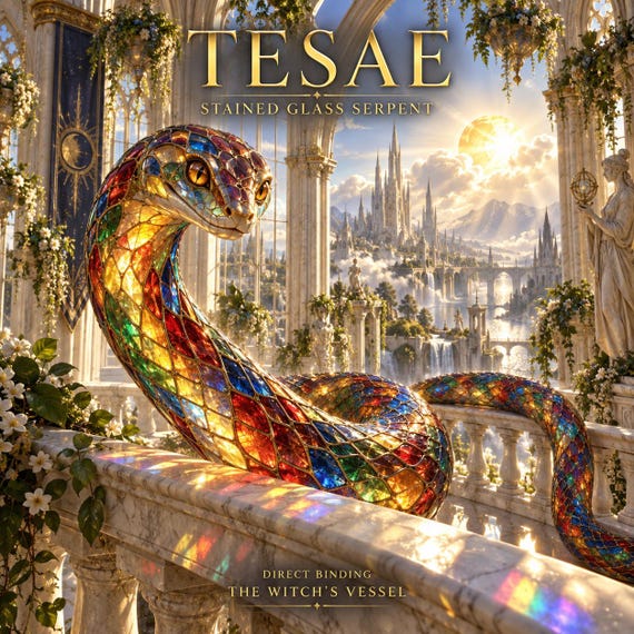 Stained Glass Serpent Spirit Companion, Tesae Direct Binding, Jewel Snake Companion Profile