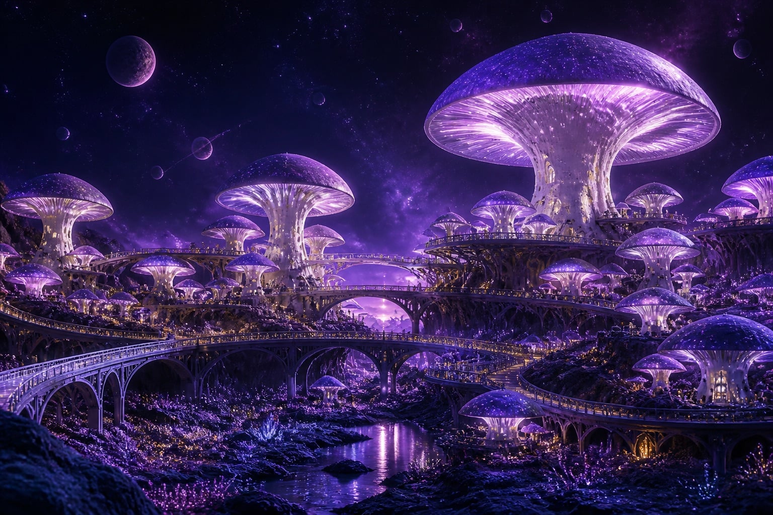Giant Mushroom Moon Village — Personalized Digital Astral Abode