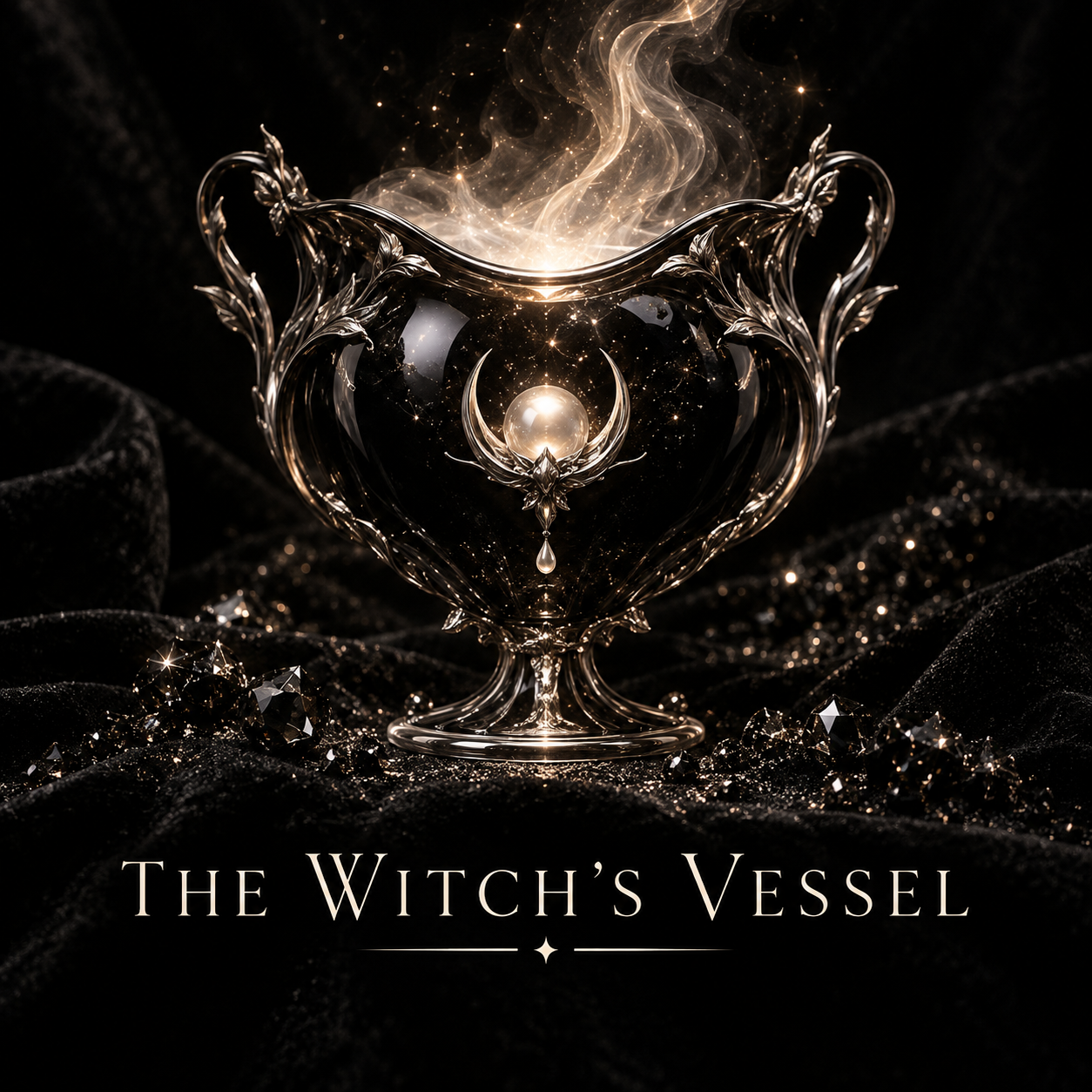 The Witch’s Vessel black glitter vessel emblem